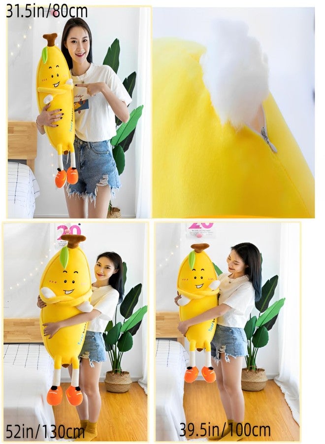 OPHRBU Banana Plush Body Pillow， 31.5 inches Banana Long Body Plush Pillow， Cute Fruit Plushie Hugging Pillow，for Kids Adult, Ideal Chrismas Birthday Gift (Yellow) - Image 2